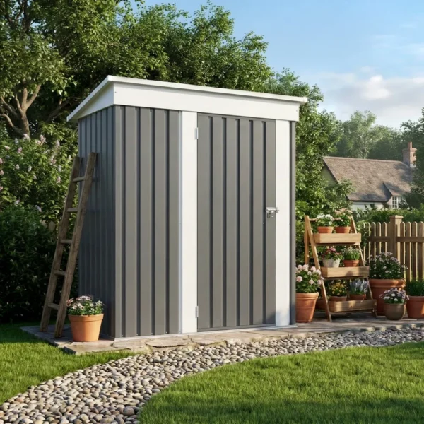 5x3_metal_shed_with_floor_frame_gray_scene Patiowell 5x3 Metal Shed with Floor Frame, Gray