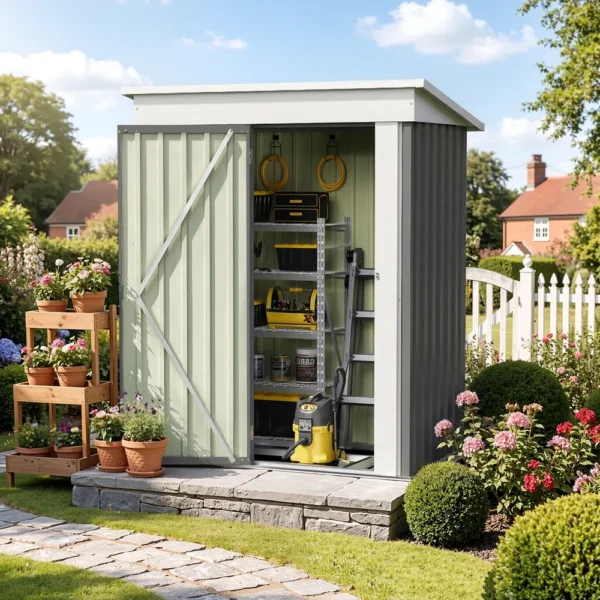 5x3_metal_shed_with_floor_frame_gray_scene2 Patiowell 5x3 Metal Shed with Floor Frame, Gray