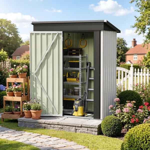 5x3_metal_shed_with_floor_frame_white_scene2 Patiowell 5x3 Metal Shed with Floor Frame, White