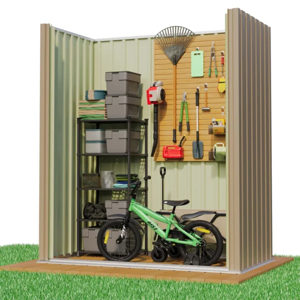 product-5x3-metal-shed-brown-internal-storage-img Patiowell 5x3 Metal Shed with Sloped Roof and Lockable Door (Brown)
