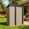 product-5x3-metal-shed-brown-scene-img-close-door_1 Patiowell 5x3 Metal Shed with Sloped Roof and Lockable Door (Brown)